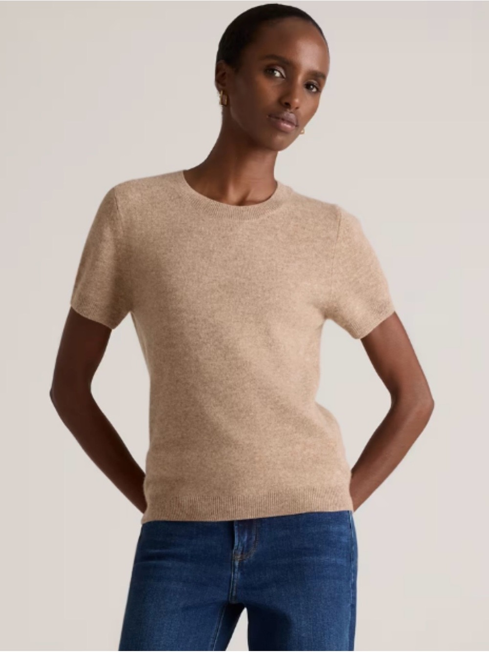 Quince Brown luxury Short Sleeve cashmere Crewneck Sweater Tee size medium